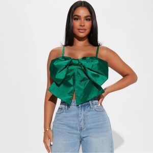 Fashion Nova Green Bow Top